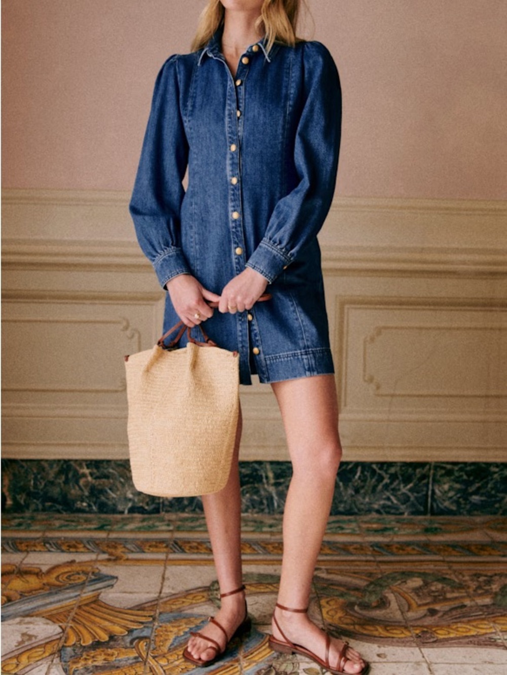 Sezane Eulalia Denim Button-Front Shirt Dress size 40 (US 8) NWT
